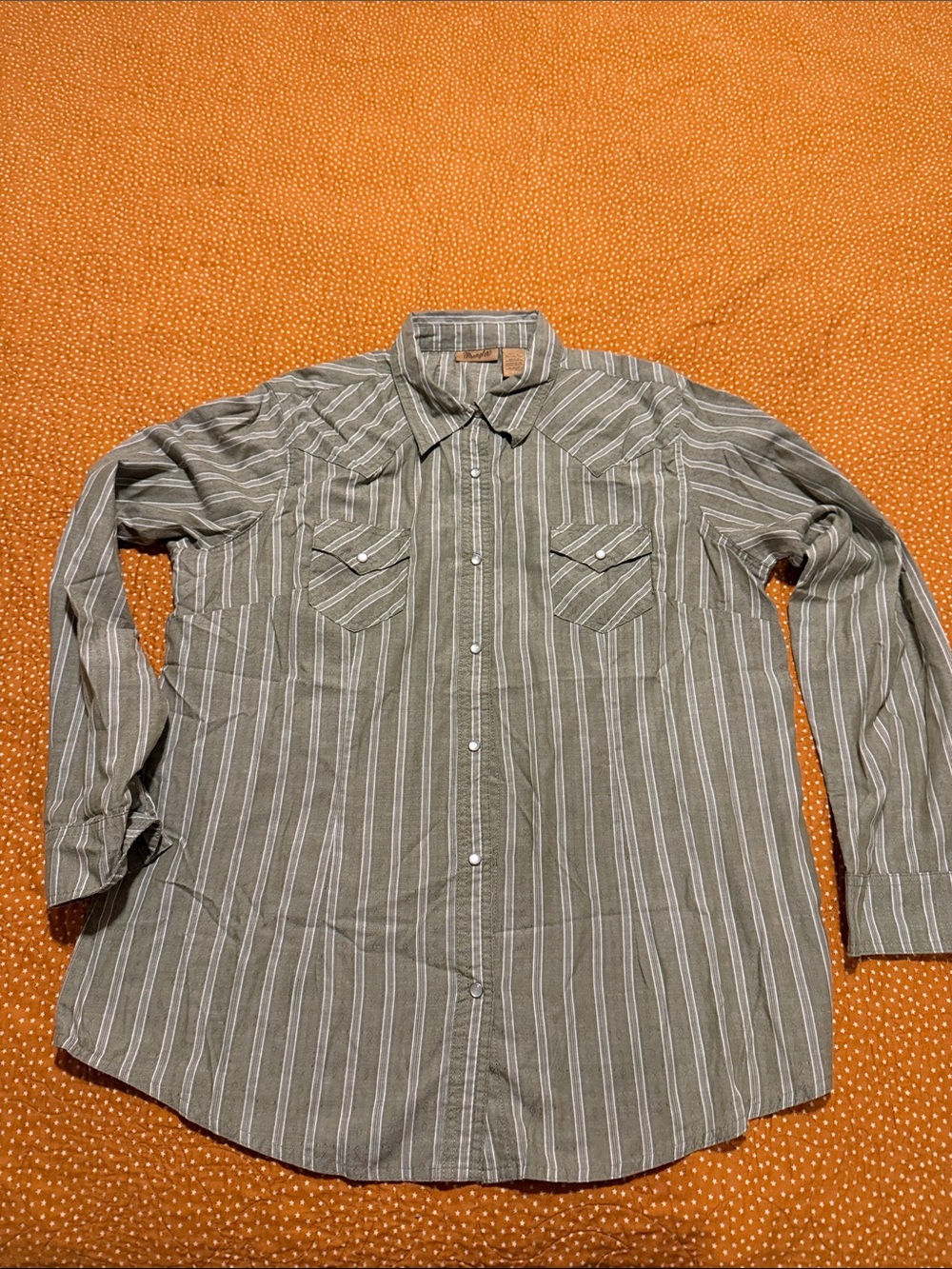 Wrangler Olive Striped Long-Sleeve Button-Down Shirt